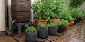 Rain Barrel Container Garden Watering Layout: Pots, Grow Bags, and Patio Beds